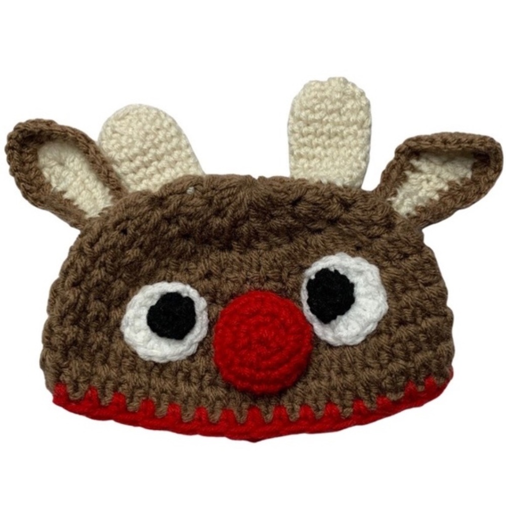 Handmade reindeer (Rudolph!) crochet hat/beanie for baby